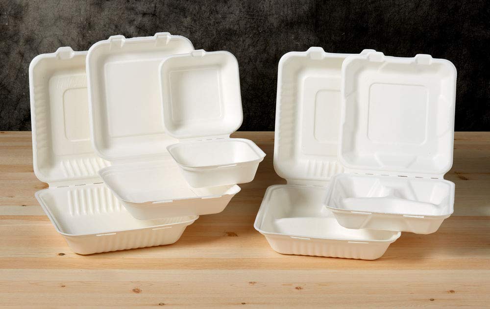 9" x 6" x 3" Sugarcane Clamshell Containers, Qty 50