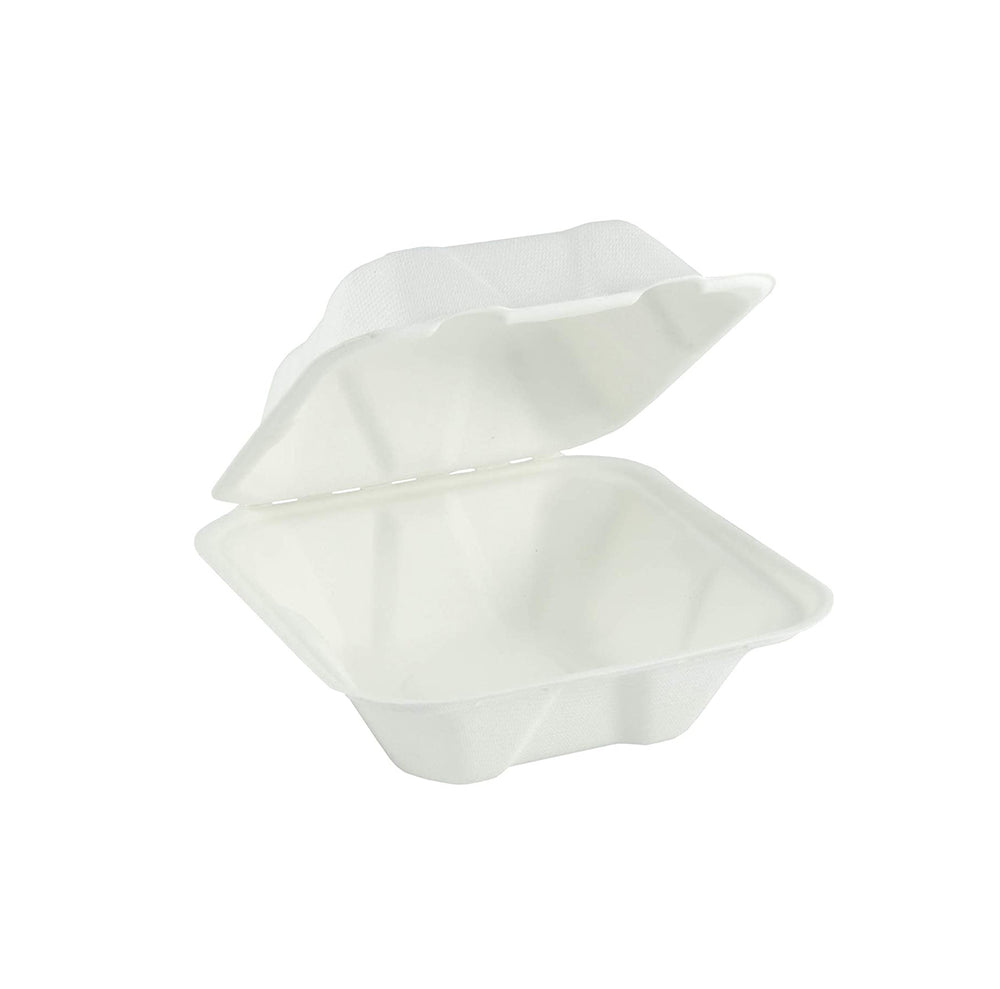 6" x 6" x 3" Sugarcane Clamshell Containers, Qty 50