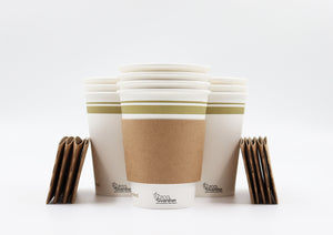 12 oz Drinking Cups with Sleeves, Qty 64 cups and 64 sleeves