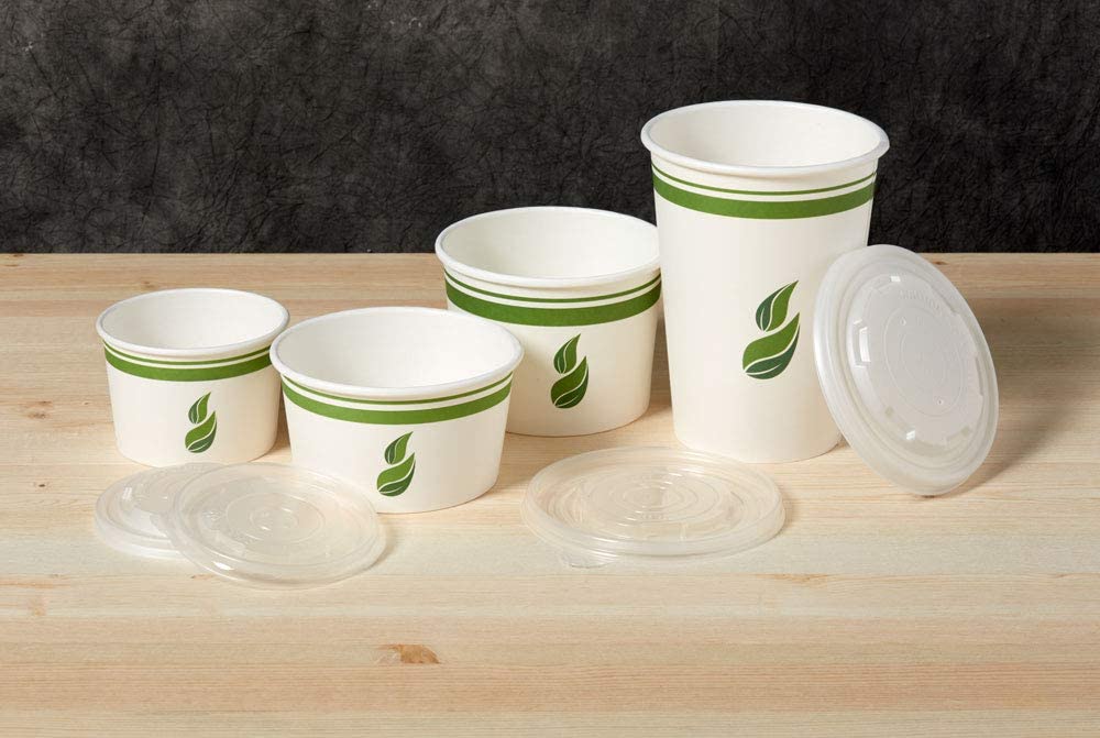 16 oz PLA-Lined Paper Food Containers and CPLA Lids, Qty 50 containers and 50 lids