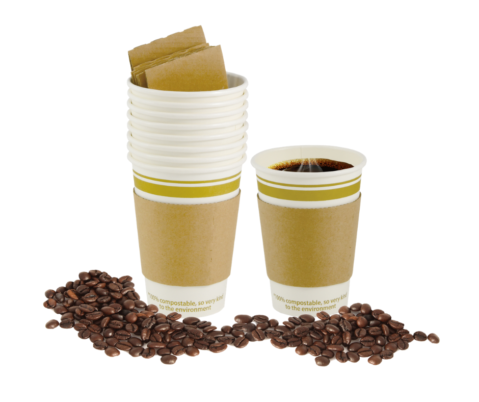 12 oz Drinking Cups with Sleeves, Qty 64 cups and 64 sleeves